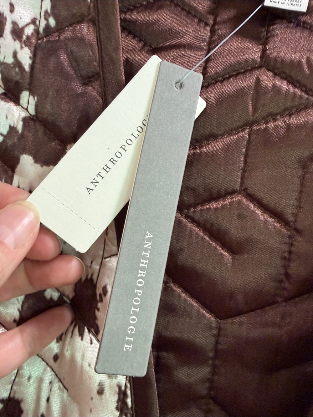 New! Maeve Anthropologie Open Front Cow Print Cream and Brown Quilted Jacket OS - Picture 7 of 14